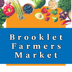 A blue and orange background with vegetables on it.