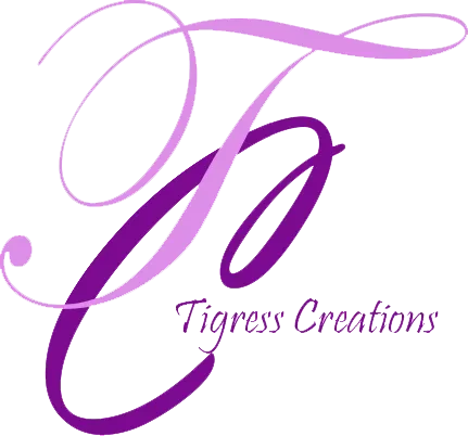 Stylized "T" logo in pink and purple with the text "Tigress Creations" underneath.